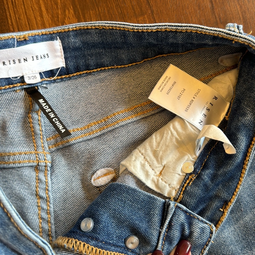 Risen High Rise Button Fly Straight Leg Cuffed Jeans View 5
